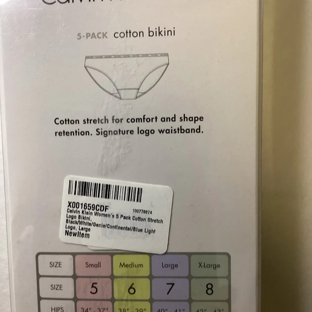 Calvin Klein New in box. Multicolor Cotton 5 Pack Bikini Set Sz s/5, L/7, XL/8 - Picture 3 of 3